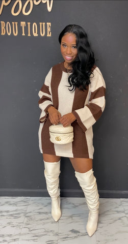 Sweater Dress BROWN/CREAM